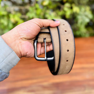 Ceinture unisexe en cuir de buffle perforé gris cendré style vintage, décontractée, durable, avec boucle ardillon, largeur 35 mm, personnalisable - Product Image 6