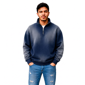 Fabricant de vêtements streetwear personnalisés effet soleil délavé avec fermeture éclair quart de tour pour hommes, fournisseur en gros de vêtements et d'habillement à marque privée OEM - Product Image 2