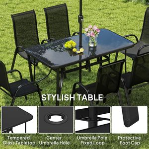 Set di Mobili da Giardino Neri in 8 Pezzi con Ombrellone da 2,7 Metri, Tavolo e Sedie da Esterno - Product Image 4