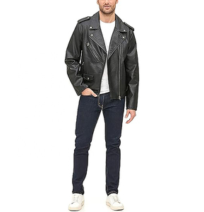 Chaqueta de cuero genuino color marrón para hombre, con cuello vuelto, cierre de cremallera, estilo casual, para invierno. - Product Image 3