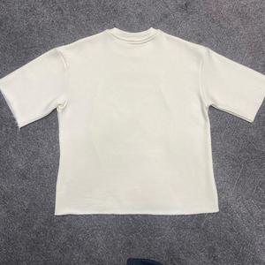 Cream Embossed <b>Logo</b> Men T Shirt Oversized Knitted Short Sleeve Crew Neck Printed Tee Casual Streetwear - Product Image 6