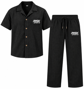 Conjunto Deportivo Informal de Manga Corta Negro, Camisa con Botones y Pantalones con Cordón, Ropa Deportiva Informal, 100% Nailon - Product Image 6
