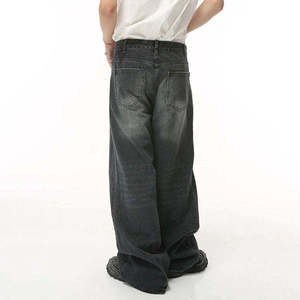 Jean large pour homme en denim délavé, coupe décontractée taille haute, style streetwear, en coton pour l'automne - Product Image 5