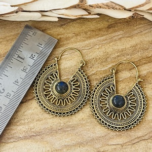 Pendientes Geométricos Bohemios de Labradorita de Venta Caliente, Joyería Tribal de Aro de Latón para Mujer, Acabado de Latón Antiguo, Mandala Étnico al por Mayor - Product Image 6