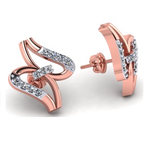 Boucles d'oreilles clous en or rose 18 carats plaqué or, serties de diamants taille brillant rond, design minimaliste pour femme, à porter au quotidien - Product Image 2