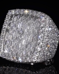Baguette Cut Moissanite Diamond Championship <b>Ring</b> <b>925</b> Sterling <b>Silver</b> Hip Hop Style Men's Engagement <b>Ring</b> for Anniversary Gift - Product Image 1