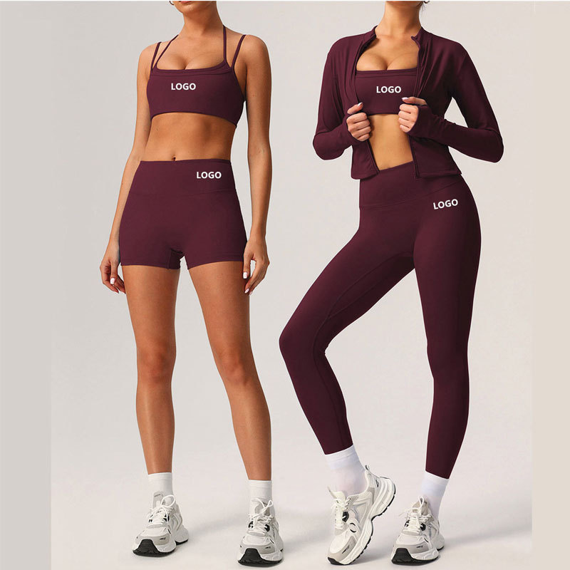 Solid Women's Yoga Set Breathable Anti-Bacterial Eco-Friendly Lightweight Anti-UV Seamless Gym Wear Fitness Sportswear 7 Front
