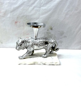 Unique Lion Silver Aluminium Marble Base Durable Candle Pillar Holder Handmade <b>Heat</b> Resistant Eco-Friendly Home Decor for - Product Image 1