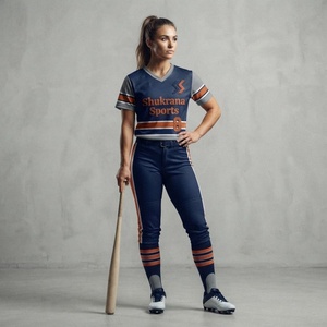 Uniforme de baseball personnalisé avec design ligné, col en V, entièrement sublimé et brodé, maillot et pantalon de softball à col en V. - Product Image 1