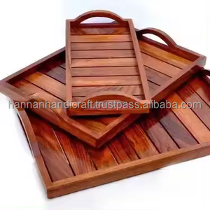 Plateau de service en bois de luxe fait main, écologique, magnifiquement poli, rehausse l'esthétique des objets artisanaux en bois - Product Image 4