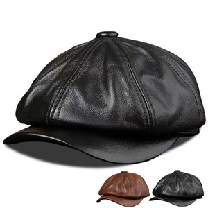 Unisex Genuine Leather Cabbie <b>Caps</b> Casual Vintage Driving <b>Flat</b> Winter <b>Men's</b> Adjustable Elastic Customizable Image Character - Product Image 1