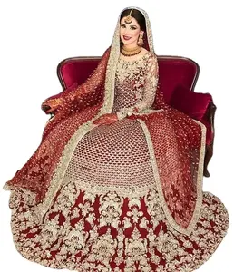 2023 Custom Made Pakistani Wedding Dresses Lahnga Embroidered Long Sleeves Wedding Dress Bridal Lehenga Collection India Surat