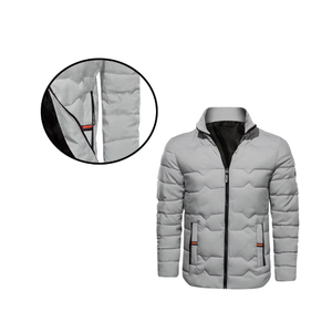 Blouson matelassé chaud pour homme, gris clair, à capuche, col montant, coupe ample, 100 % imperméable, réversible, en polyester satiné, avec fermeture éclair sur le devant - Product Image 2