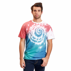 T-shirt à manches courtes tie-dye pour homme, coupe classique, col rond, jersey de coton, style décontracté, motif bleu rose violet - Product Image 2
