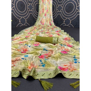 MEZCLA DE SEDA GEORGEOUS SAREE IMPRESO DIGITAL CON BLUSA DESCOSTIRADA PISTA - Product Image 1