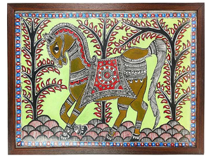 Arte en Lienzo del Patrimonio Folclórico Indio - Auténtica Pintura Mithila Hecha a Mano en 3D para Decoración del Hogar, Pintura Madhubani de Bihar, 1500 Ojistha - Product Image 6