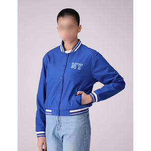 Good Supplier Newest Trendy Product Women's Blue Varsity Jacket With NY Logo Full Sleeve Button Up Collar Autumn Wear - Product Image 1