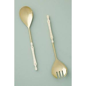 Ensemble de cuillères et fourchettes à salade au design vintage, en acier inoxydable et manche en laiton, pour la maison et les événements - Product Image 6