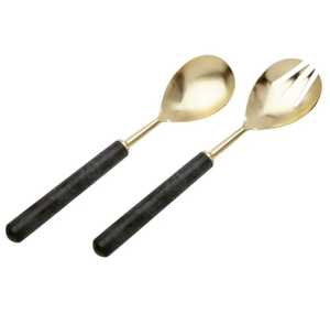 Finest Quality Metal Gold Salad Server Set with <b>White</b> Resin Handle for Kitchen Tabletop Food Eating Spoon & Fork Sets Food Spoon - Product Image 2