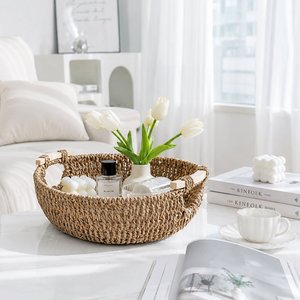 Eco Friendly Seagrass Storage and Serving <b>Tray</b> Handcrafted Woven <b>Basket</b> for Fruit Bread and Home Organization - Product Image 1