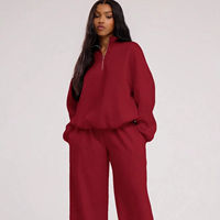 Ensemble deux pièces pour femme, écoresponsable, sweat-shirt à demi-zip et pantalon large, tenue décontractée et confortable