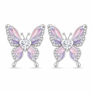 Niche Design Vivid Insect Stud <b>Earrings</b> with Pink Mint Contrast Wings, Elegant Korean Butterfly <b>Earrings</b> for Beach Vacation - Product Image 6