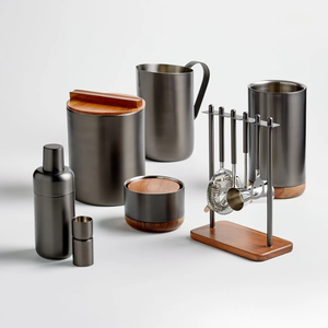 Seau à glace moderne en métal avec couvercle amovible en bois naturel, design contemporain minimaliste, isolé, idéal pour les bars, les fêtes et les événements de mariage - Product Image 5
