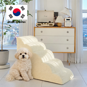 บันไดสัตว์เลี้ยงแบบทันสมัย 5 ขั้น สีเบจ ระบายอากาศได้ดี กันลื่น สำหรับสุนัขในบ้าน ผลิตในเกาหลี - Product Image 1