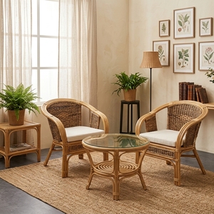 Nouvel ensemble de chaises en rotin à bras courbes, style moderne et minimaliste, en bois écologique, pour jardin, terrasse, salon, meubles de jardin, table basse - Product Image 2