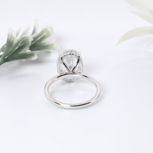 Classic White Gold Oval Cut Lab Grown Diamond Engagement <b>Ring</b> Double Claw Prong Solitaire Slender <b>Plain</b> Band Jewelry For Women - Product Image 3