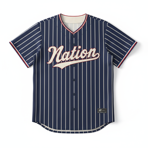 Maillot de baseball/softball rétro personnalisé respirant avec rayures brodées et nom d'équipe imprimé par sublimation, coupe courte devant, 100 % coton - Product Image 1