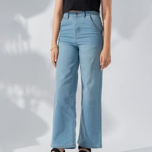 Professional Quality Custom Made Design <b>Women's</b> Denim <b>Jeans</b> Pant For Winter Wear Outdoor Use Casual Wear Wide Denim Pants - Product Image 4