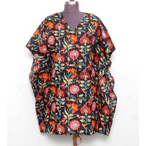 เดรสสั้นคอวีผ้าฝ้ายอินเดียลายดอกไม้ทำมือรักษ์โลก-ดีไซน์โลโก้ด้านหน้าสุดเซ็กซี่สำหรับใส่ทุกวัน ลายพิมพ์บล็อก - Product Image 1