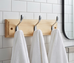 Premium Wood Wall Mount <b>Hook</b> Rack With 2 Chrome <b>Hooks</b> Simple Design For Clothing Storage Kitchen And Bathroom Decor - Product Image 4