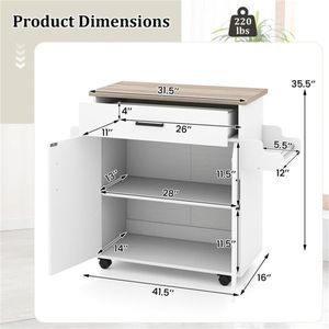 Carrello da Cucina Bianco da 105 cm con Cassetti, Armadietto, Porta Spezie e Portasciugamani - Product Image 4