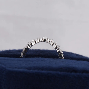 Anillo de Boda de Oro Blanco Puro de 14K con Diamantes de Laboratorio en Forma de Chevron Curvo, con Anillos de Corona Estilo Tiara con Corte de Pera y Redondo, Regalo de Aniversario - Product Image 3