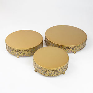 Premium Round Gold Iron <b>Cake</b> Display <b>Stand</b> with Floral Edge Dessert Pedestal for Wedding Reception Birthday Celebration and <b>Cake</b> - Product Image 3