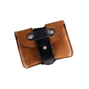 Two Tone Premium Genuine Leather <b>Card</b> <b>Holder</b> <b>Wallet</b> Contrast Strap Stud Closing Unisex Pocket Organizers Business Credit Case - Product Image 4