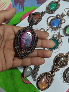 Handmade Copper Wire Wrapped Green Onyx Pendant Necklace Boho Style Jewelry Wholesale - Product Image 2