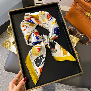 Foulard carré de luxe imprimé chaîne, en soie simulée, fin, pour le cou, à la mode, protection solaire, pour femme, 70x70cm - Product Image 4