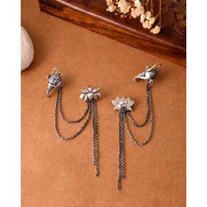 Meera Jaipur Fine Cuff Earrings Pushp <b>Silver</b> <b>Studs</b> with Stylish Design From India - Product Image 4