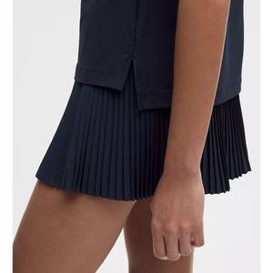 Camisa de Punto de Color Azul Marino para Mujer, con Spandex/Nylon, Falda Plisada, Manga Corta, Estilo Casual, Transpirable, de Secado Rápido, 220g - Product Image 5