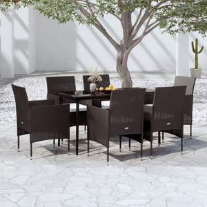 Grande Set da Pranzo da Giardino in Rattan PE Nero con Acciaio Verniciato a Polvere e Vetro, Elegante Soluzione per Pranzi all'Aperto - Product Image 1