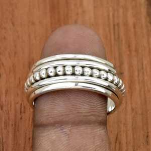 Wholesale 925 Sterling <b>Silver</b> Emerald Gemstone <b>Spinner</b> Handmade Fidget Meditation Vintage Beaded Band Unisex Anniversary Jewelry - Product Image 2