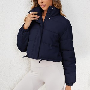 <b>Women's</b> <b>Cropped</b> <b>Puffer</b> <b>Jacket</b> Solid Color Stand Collar Zipper Closure Full Sleeve Winter Warm Outerwear Wholesale <b>Puffer</b> <b>Jacket</b> - Product Image 4