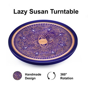 Amazing Quality Round Wooden Lazy Susan <b>Decorative</b> <b>Plate</b> With Gold Inlay Handpainted Oriental Design Handmade For Presents - Product Image 5