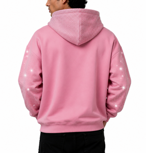 Sudadera con Capucha de Lujo con Logotipo de Diamantes de Imitación, Estilo Urbano, Oversize, de Algodón Pesado y Poliéster, Manga Larga, Rosa Brillante, para Hombre y Mujer, OEM/ODM - Product Image 5