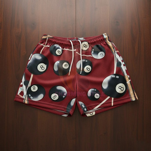 Pantalones Cortos de Baloncesto Unisex para Adultos, 100% Poliéster, Teñidos con Estampado Abstracto de Rayos Rojos y Negros, de Secado Rápido, Transpirables, con Cordón Ajustable - Product Image 1