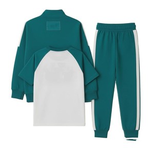 Conjunto Deportivo Unisex Verde con Detalles Blancos, Sudadera de Manga Larga con Cuello Alto y Pantalones con Cintura Elástica, Color Sólido, Estilo Casual - Product Image 1