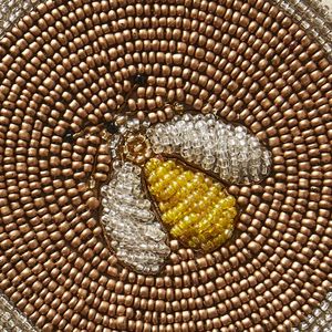 Handmade Beaded Bee Drink Coaster <b>Round</b> Bohemian Design <b>Mats</b> & Pads - Product Image 1